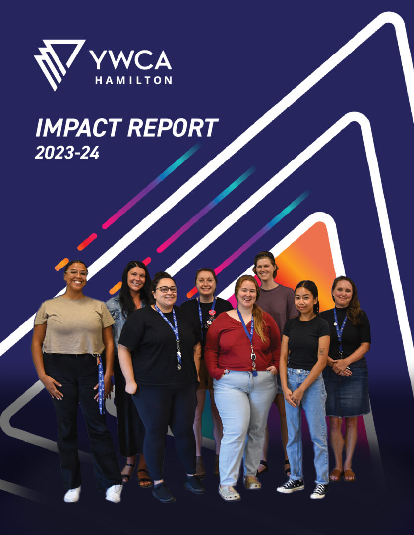 Cover of the 2023-24 Impact Report with YWCA staff smiling