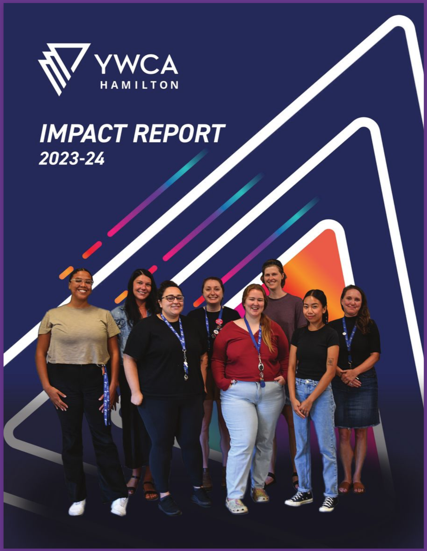 Cover of the 2023-24 Impact Report with YWCA staff smiling